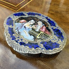 Silber Emaille Dose Ziseliert