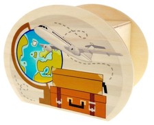 Holzdekoration Spardose Reise